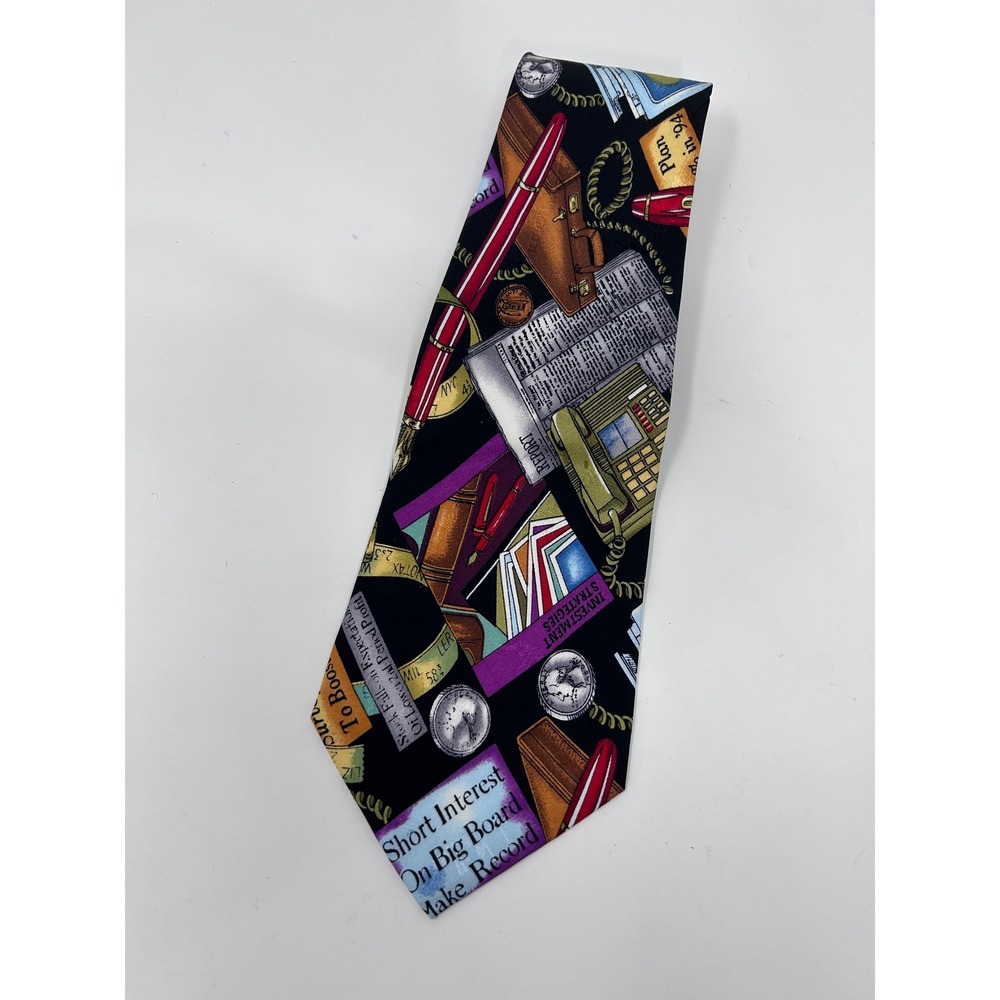 Nicole Miller 1994 Vintage Silk Tie Stock Market Money Office Novelty 4" Wide